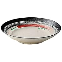 Set of 10 Noodle Plates/Pasta Plates, Black and Red Brush Three Wheels, 9.5 Serving Plates, 11.2 x 2.4 inches (28.7 x 6 cm), Japanese Tableware, Sake Cup, Restaurant, Inn, Commercial Use