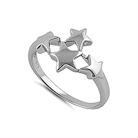 925 Sterling Silver Platinum plated Four Silver Star Dainty stackable Art Deco Ring