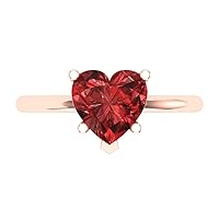 Clara Pucci 2.0 ct Heart Cut Solitaire Natural VVS1 Red Garnet 5-Prong Engagement Wedding Bridal Promise Anniversary Ring 18K Rose Gold