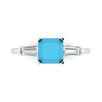 Clara Pucci 1.59ct Square Emerald Baguette cut 3 stone Solitaire Simulated Cubic Zirconia Blue Turquoise Modern Ring 14k White Gold