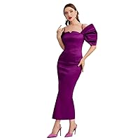 Dresses for Women Women's Dress Cold Shoulder Puff Sleeve Notched Detail Dress Dresses (Color : Purple, Size : Medium)