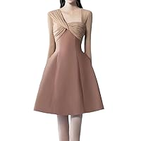 Women’S Dress Diagonal Collar Bow Asymmetry Spliced Pleated Long Sleeve Pleated Dresses Spring