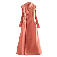 Winter Chinese Style Wool Trench Coat Qipao Embroidery Retro Elegant Loose Women Dress Orange L