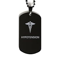 Medical Black Dog Tag, Hypotension Awareness, Medical Symbol, SOS Emergency Health Life Alert ID Engraved Stainless Steel Chain Necklace For Men Women Kids