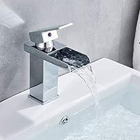 Faucets,Kitchen Faucet Bathroom Waterfall Basin Sink Faucet Black Faucets Brass Bath Faucet Hot Cold Water Mixer Vanity Tap Deck Mounted Washbasin Tap/Chrome D