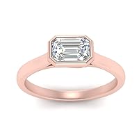 Choose Your Gemstone Bezel Set Trellis Solitaire Ring rose gold plated Emerald Shape Solitaire Engagement Rings Everyday Jewelry Wedding Jewelry Handmade Gifts for Wife US Size 4 to 12