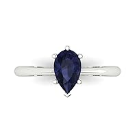 Clara Pucci 1.0 ct Pear Cut Solitaire Simulated Blue Sapphire Engagement Wedding Bridal Promise Anniversary Ring 14k White Gold for Women
