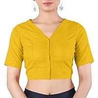 Indian Bollywood Saree Cotton Blouse for Women Readymad Choli Plain Top V-Neck, Half Sleeve, Front Open