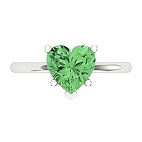 Clara Pucci 1.95ct Heart Cut Solitaire Turquoise Green Simulated Diamond 5-Prong Classic Statement Ring Real 14k White Gold for Women