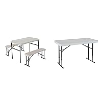 Lifetime 80373 Portable Folding Camping RV Picnic Table and Bench Set, Almond & 80160 Commercial Height Adjustable Folding Utility Table, 4 Feet, White Granite