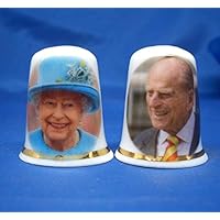 Porcelain China Collectible Thimble - H M Queen & Prince Philip Pair Box