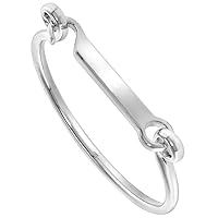 Solid Heavy Sterling Silver Flat Bar Hook and Eye Bangle Bracelet for Women Flawless Polished Finish fits 7 inch wrists
