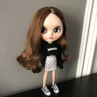 Clothes for Blythe Doll Cloth Handmade Replacement 1/6 Fashion Doll Clothing Set Accessories ICY Pullip Licca Azone Ob24 Lijia T-Shirt Jeans Dress Skirt Coat (Black t-Shirt + White Skirt)