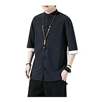 Mandarin Collar Slim T-Shirt Men's Cotton Linen Summer Shirt