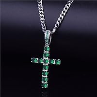 Cross Pendant Gold Color Copper Material Hip Hop Jewelry 3Z60K (silver green color-Cuban chain-24inch)