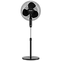 PELONIS 16'' Pedestal Remote Control, Oscillating Stand Up Fan 7-Hour Timer, 3-Speed and Adjustable Height, PFS40A4BBB, Supreme 16