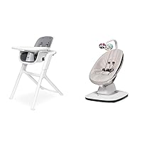4moms Connect High Chair, One-Handed Magnetic Tray Attachment, White/Grey & MamaRoo Multi-Motion Baby Swing, Bluetooth Enabled with 5 Unique Motions, Grey