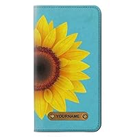 RW3039 Vintage Sunflower Blue PU Leather Flip Case Cover for iPhone 11 Pro Max with Personalized Your Name on Leather Tag