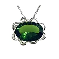 P4084 Contemporary Mt St Helens Green Helenite May Birthstone Oval Shape Sterling Silver Pendant