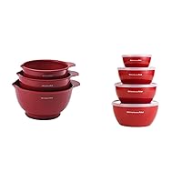 KitchenAid Classic Mixing Bowls, Set of 3, Empire Red & Classic Prep Bowls with Lids, Set of 4, Empire Red