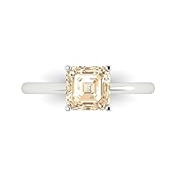 Clara Pucci 1.45ct Asscher Cut Solitaire Designer Genuine Natural Morganite 4-Prong Classic Statement Ring Solid 14k White Gold for Women