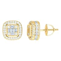 925 Sterling Silver Yellow tone Mens Princess cut CZ Cubic Zirconia Simulated Diamond Fashion Stud Earrings Jewelry for Men