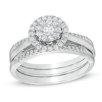 1 Carat Round Halo Trio Wedding Ring Set for Her in White Gold