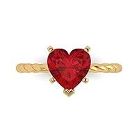 Clara Pucci 1.95ct Heart Cut Solitaire Rope Twisted Knot Simulated Red Ruby 5-Prong Classic Statement Ring 14k yellow Gold for Women