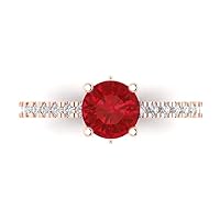 Clara Pucci 1.48ct Round Cut cathedral Solitaire Simulated Red Ruby Designer Wedding Anniversary Bridal with accent Ring 14k Rose Gold