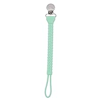 Itzy Ritzy Silicone Pacifier Clip; 100% Silicone Pacifier Strap with Clip Keeps Pacifiers, Teethers & Small Toys in Place; Features Cute Braid Detailing & Silicone Cord, Mint with Silver Clip