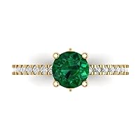 1.64 Brilliant Round Cut cathedral Solitaire Simulated Emerald Accent Anniversary Promise Engagement ring 18K Yellow Gold