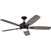 Kichler 56 Inch Tranquil 5 Blade LED Outdoor Ceiling Fan with Etched Cased Opal Glass in Olde Bronze with Weathered Medium Oak Blades and Remote Control