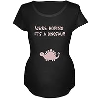 Animal World We're Hoping It's A Dinosaur Girl Black Maternity Soft T-Shirt