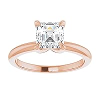 14K Solid Rose Gold Handmade Engagement Ring 1.00 CT Asscher Cut Moissanite Diamond Solitaire Wedding/Bridal Ring for Women/Her Best Ring