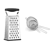 Cuisinart Boxed Grater, Black, One Size, CTG-00-BG & Mesh Strainers, 3 Pack Set, CTG-00-3MS Silver