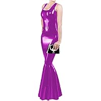 Sexy Glossy PVC Sleeveless Mermaid Maxi Dress Elegant Sheath Long Dresses for Women Bodycon Dress