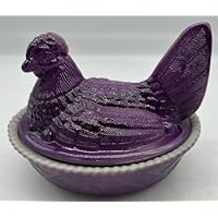 Covered Chicken Dish - 2 Piece Hen - Westmoreland Glass mould (Gray Marble Airbrushed Purple)