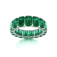Emerald Emerald-Cut Octagon 6x4mm Elegent Eternity Band | Sterling Silver 925 With Rhodium Plated | Beautiful Elegent Band Ring For Your Occasion