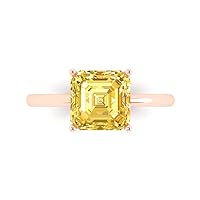 Clara Pucci 2.4ct Asscher Cut Solitaire Canary Yellow Simulated Diamond Proposal Bridal Designer Wedding Anniversary Ring 14k Rose Gold
