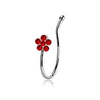 925 Sterling Silver Faux Fake Nose Hugger Clicker Clip On Non Piercing Nose Ring Hoop Flower