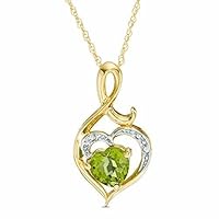 Lab Created 6.00MM Gemstone Birthstone Heart and Diamond Accent Swirl Necklace Pendant Charm 10k REAL White OR Yellow Or Rose/Pink Gold 18 inch 10k Gold Chain (Choose your Birthstone)