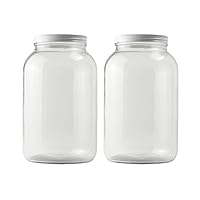 FastRack - Pack of 2 One Gallon Wide Mouth Jars with White Metal Airtight Lids, 2 Glass Jars with 2 Fermentation Lids, Ideal Glass Jars with Lid for brewing, fermentation and pickling