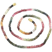 Kashish Gems & Jewels Natural AAA+ Multi Tourmaline Necklace, 3-4 mm Natural Watermelon Tourmaline Faceted Rondelle Bead Necklace, Semi-Precious Stone, Beautiful Gift for Her