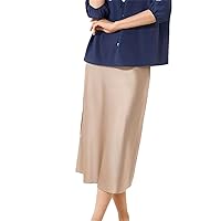 Silk Elegant Skirt, Women Solid A-Line Side Slit, Satin Homewear Skirt