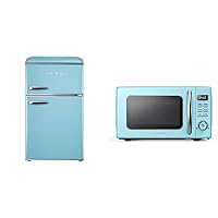 Galanz GLR31TBEER Retro Compact Refrigerator, 3.1 Cu FT, Blue & GLCMKZ07BER07 Retro Countertop Microwave Oven with Auto Cook & Reheat, Defrost, Quick Start Functions, 7 cu ft, Blue