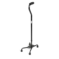 Medline Aluminum Quad Cane with Large Base, Foam Handle, Black - Reliable Walking Aid for Enhanced Mobility, Pack of 2