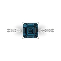 Clara Pucci 1.76 Brilliant Asscher Cut Solitaire W/Accent Natural London Blue Topaz Anniversary Promise ring Solid 18K White Gold