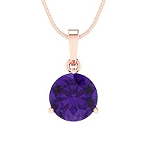 Clara Pucci 2 ct Brilliant Round Cut Solitaire Natural Amethyst 14k Rose Gold Pendant with 18