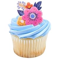 24 Spring Floral Flower Cupcake Rings Topper