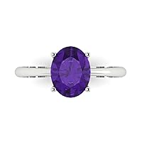 2.1 ct Brilliant Oval Cut Solitaire Purple Amethyst Classic Anniversary Promise Bridal ring Solid 18K White Gold for Women